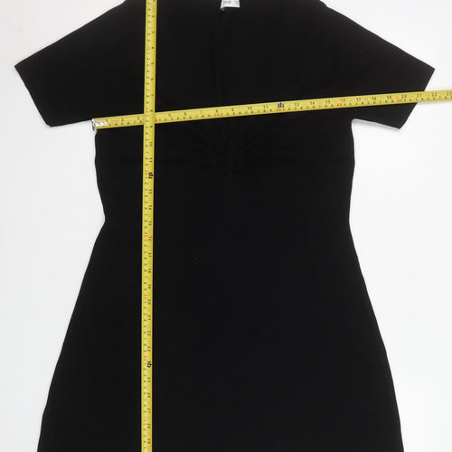Mango Women's Black Short Sleeve Ruched Bodycon Dress Size 16