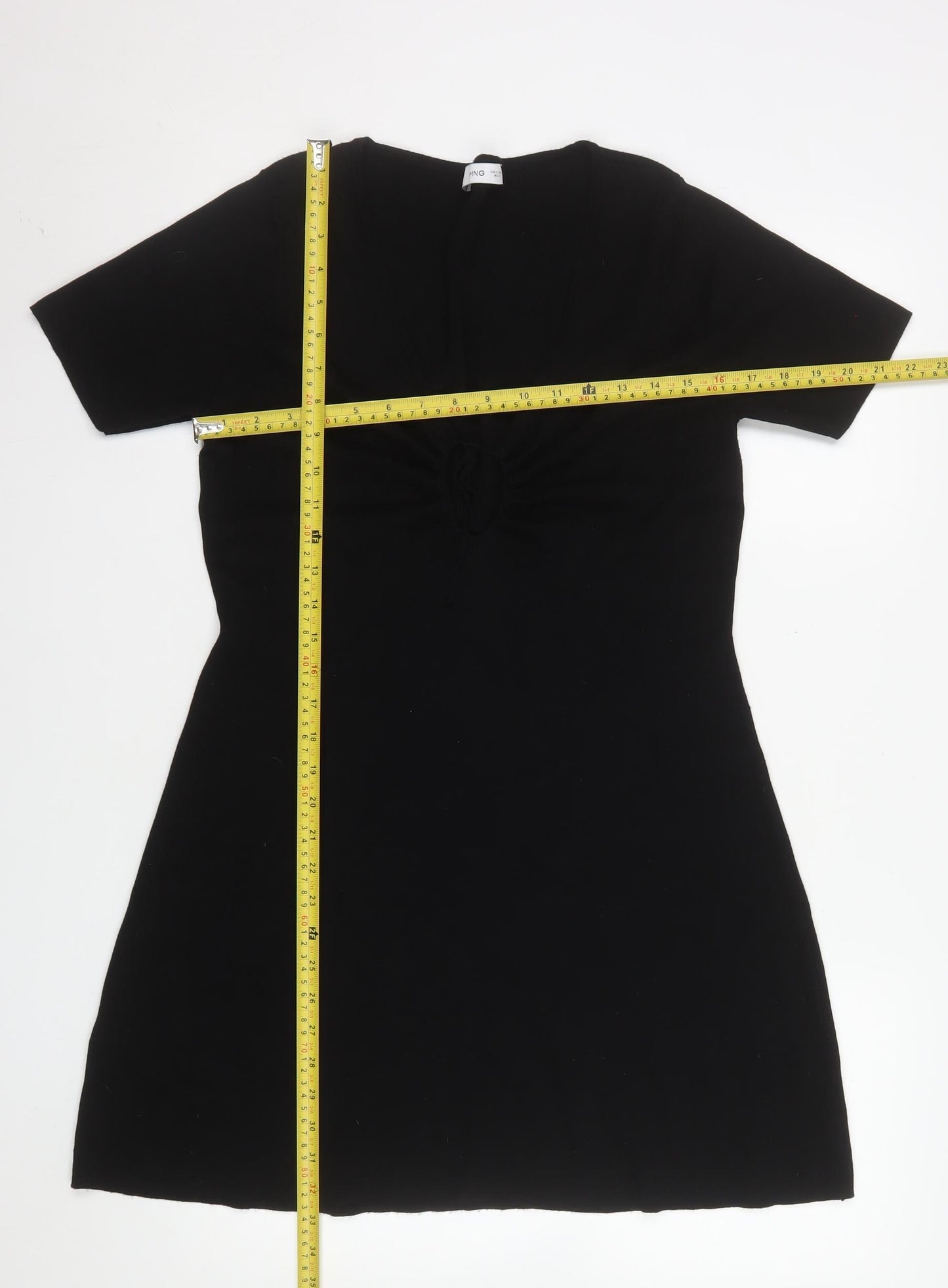 Mango Women's Black Short Sleeve Ruched Bodycon Dress Size 16