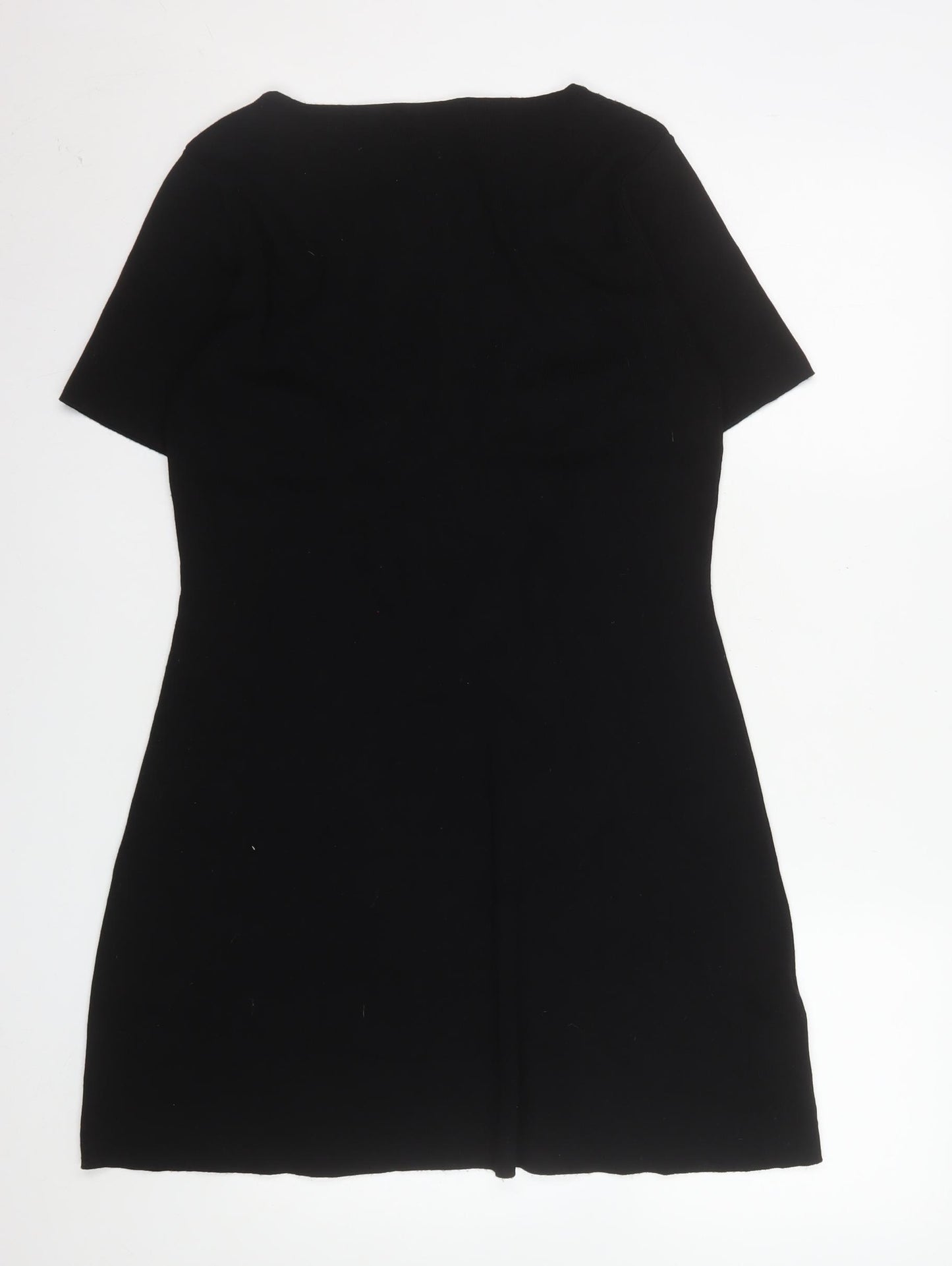 Mango Women's Black Short Sleeve Ruched Bodycon Dress Size 16