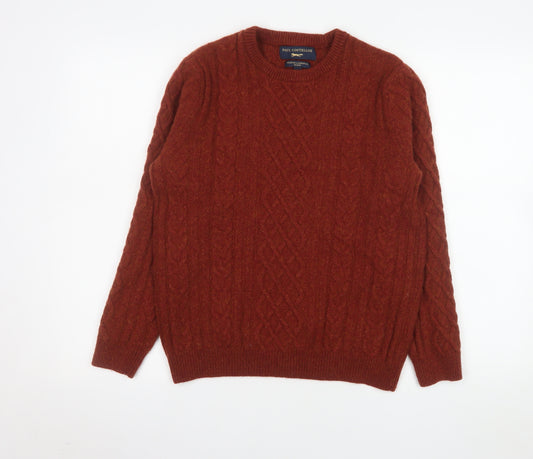 Paul Costelloe Men's Brown Lambswool Blend Cable-Knit Jumper L