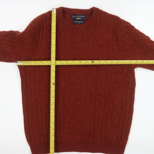 Paul Costelloe Men's Brown Lambswool Blend Cable-Knit Jumper L