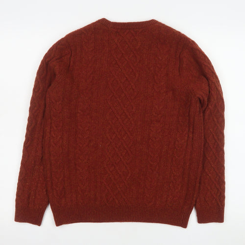 Paul Costelloe Men's Brown Lambswool Blend Cable-Knit Jumper L