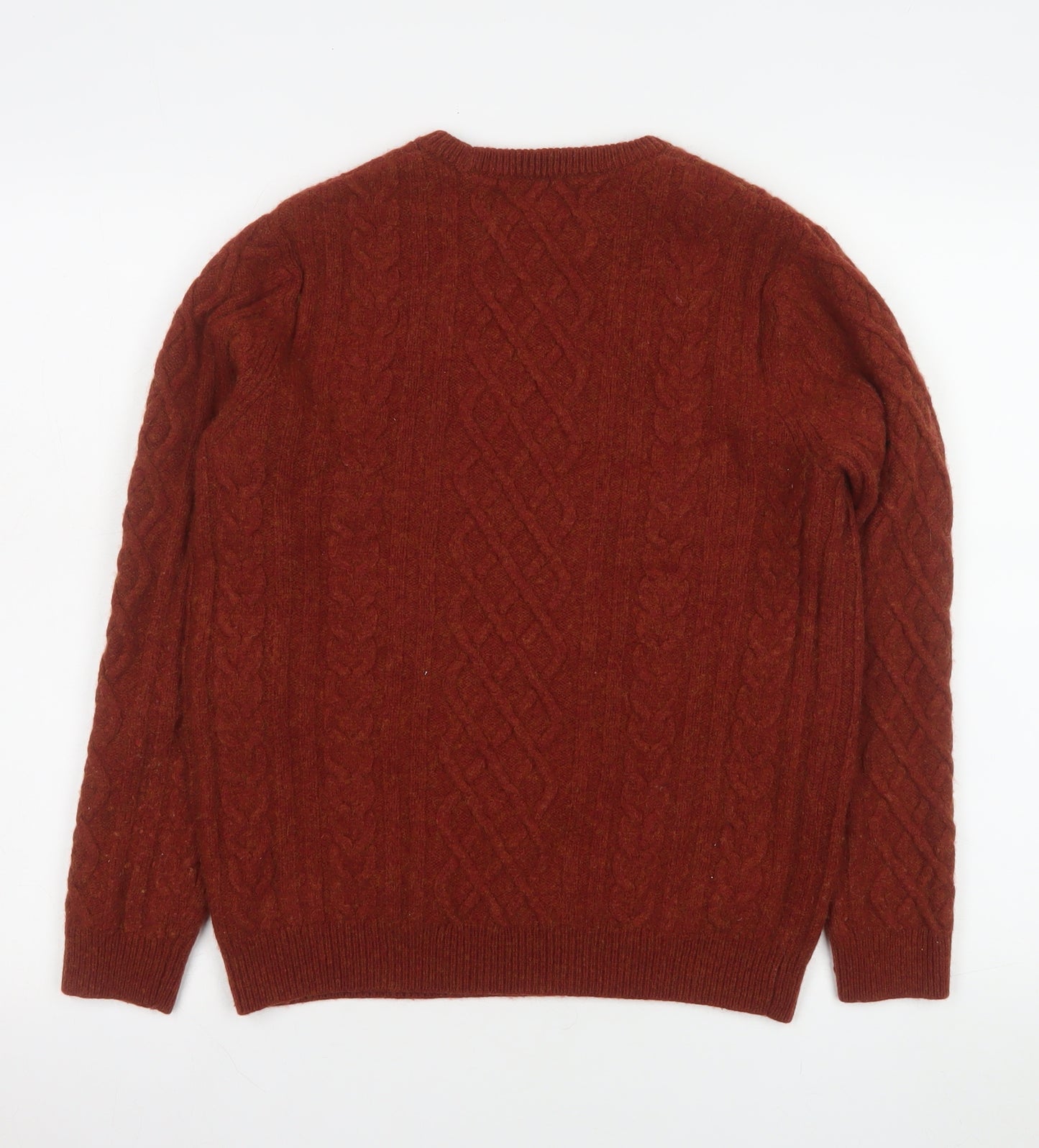 Paul Costelloe Men's Brown Lambswool Blend Cable-Knit Jumper L