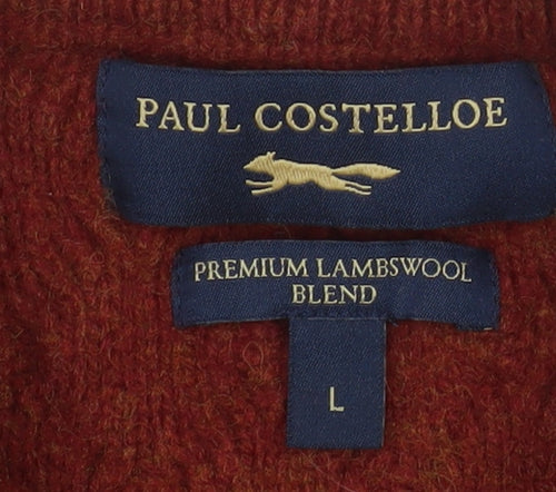 Paul Costelloe Men's Brown Lambswool Blend Cable-Knit Jumper L