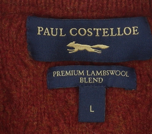 Paul Costelloe Men's Brown Lambswool Blend Cable-Knit Jumper L