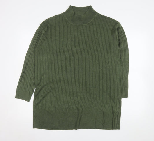 Marks and Spencer Men's Green XL Ribbed High Neck Acrylic Jumper