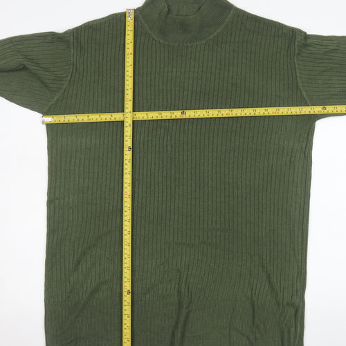 Marks and Spencer Men's Green XL Ribbed High Neck Acrylic Jumper