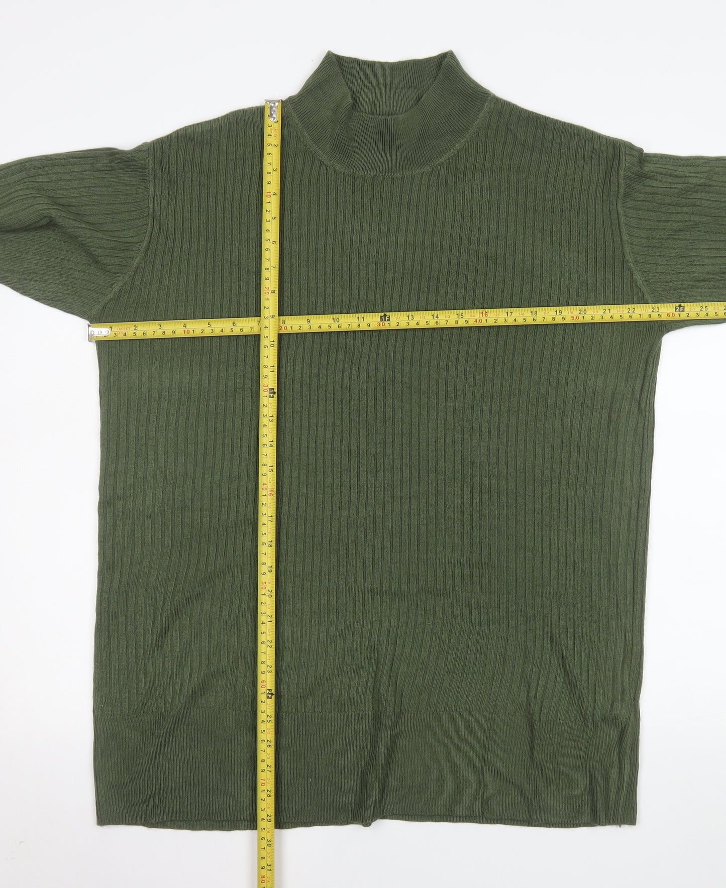 Marks and Spencer Men's Green XL Ribbed High Neck Acrylic Jumper
