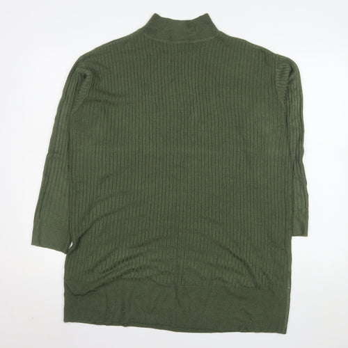 Marks and Spencer Men's Green XL Ribbed High Neck Acrylic Jumper