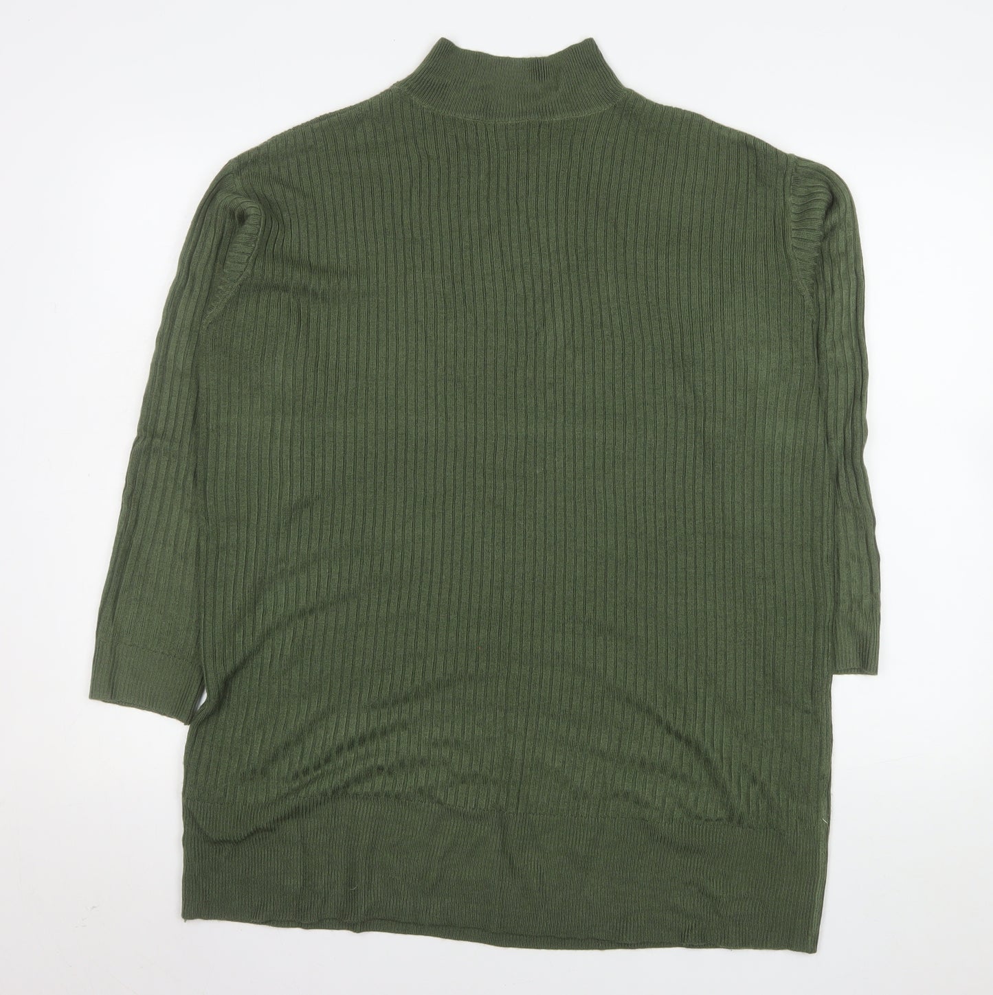 Marks and Spencer Men's Green XL Ribbed High Neck Acrylic Jumper