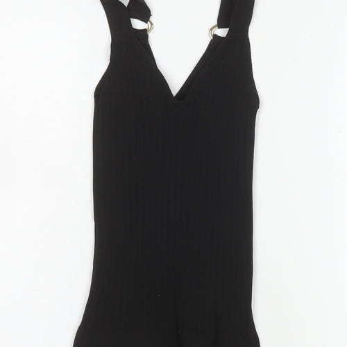River Island Women Black Slim Knit V-Neck Tank Top M
