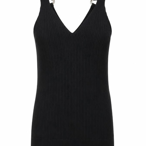 River Island Women Black Slim Knit V-Neck Tank Top M