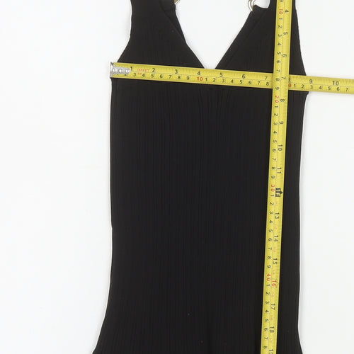 River Island Women Black Slim Knit V-Neck Tank Top M