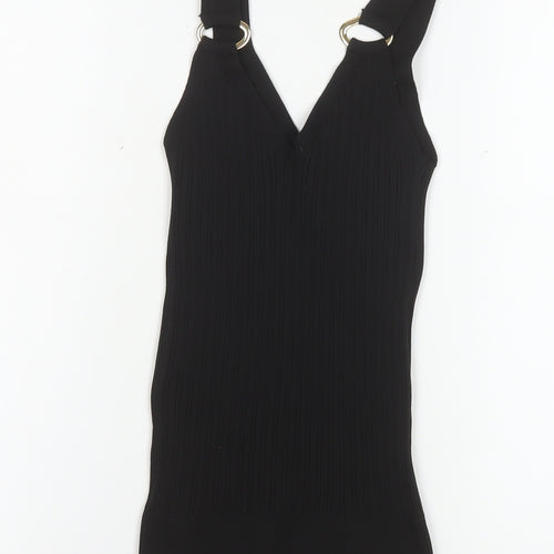 River Island Women Black Slim Knit V-Neck Tank Top M