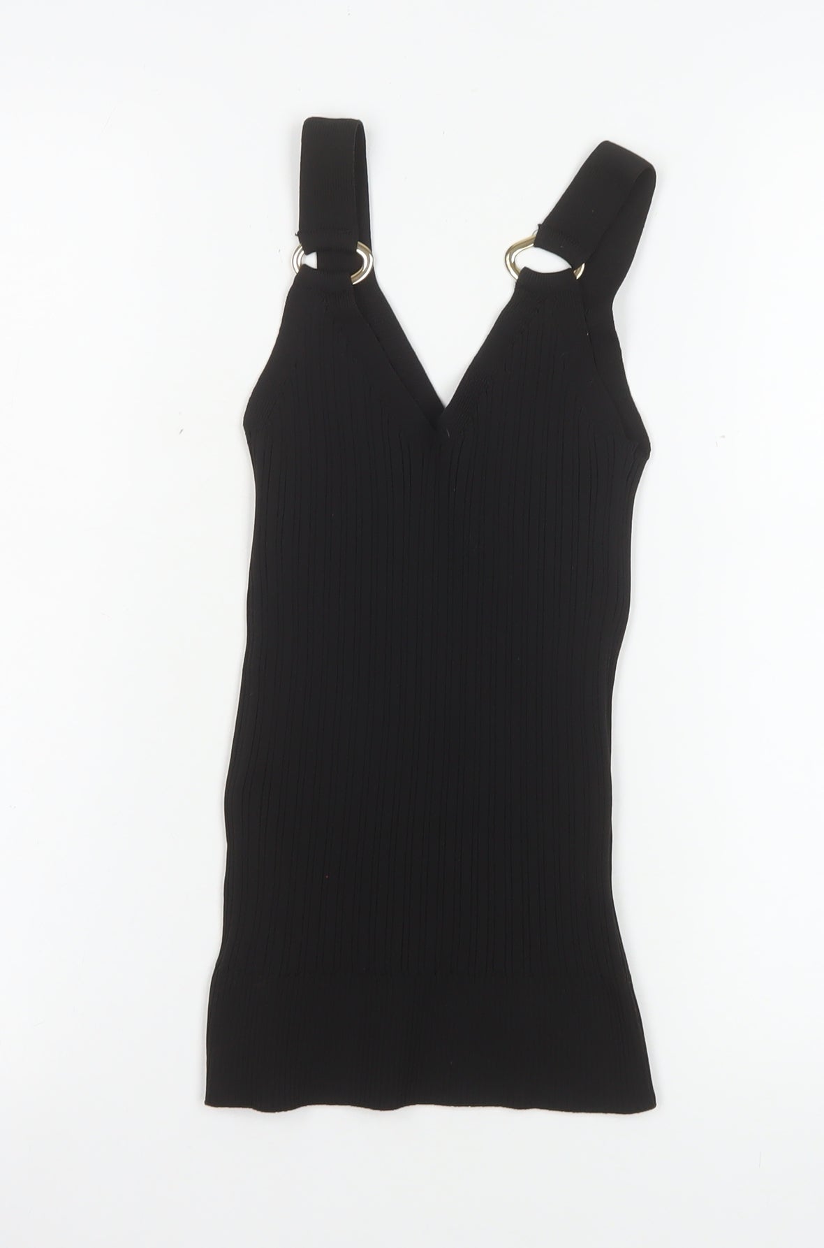 River Island Women Black Slim Knit V-Neck Tank Top M