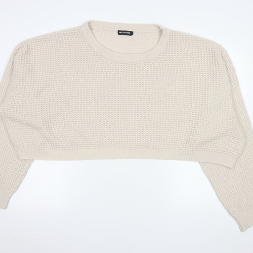 PrettyLittleThing Women Beige 3XL Waffle Knit Crew Neck Jumper