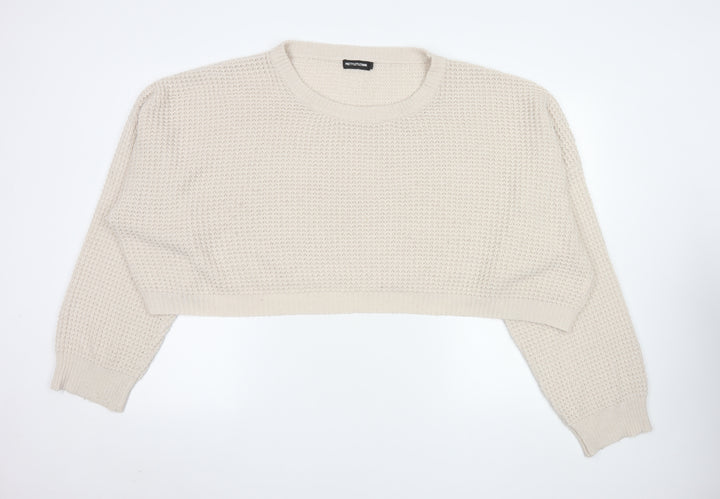 PrettyLittleThing Women Beige 3XL Waffle Knit Crew Neck Jumper