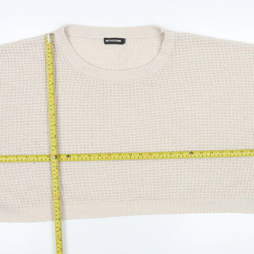 PrettyLittleThing Women Beige 3XL Waffle Knit Crew Neck Jumper