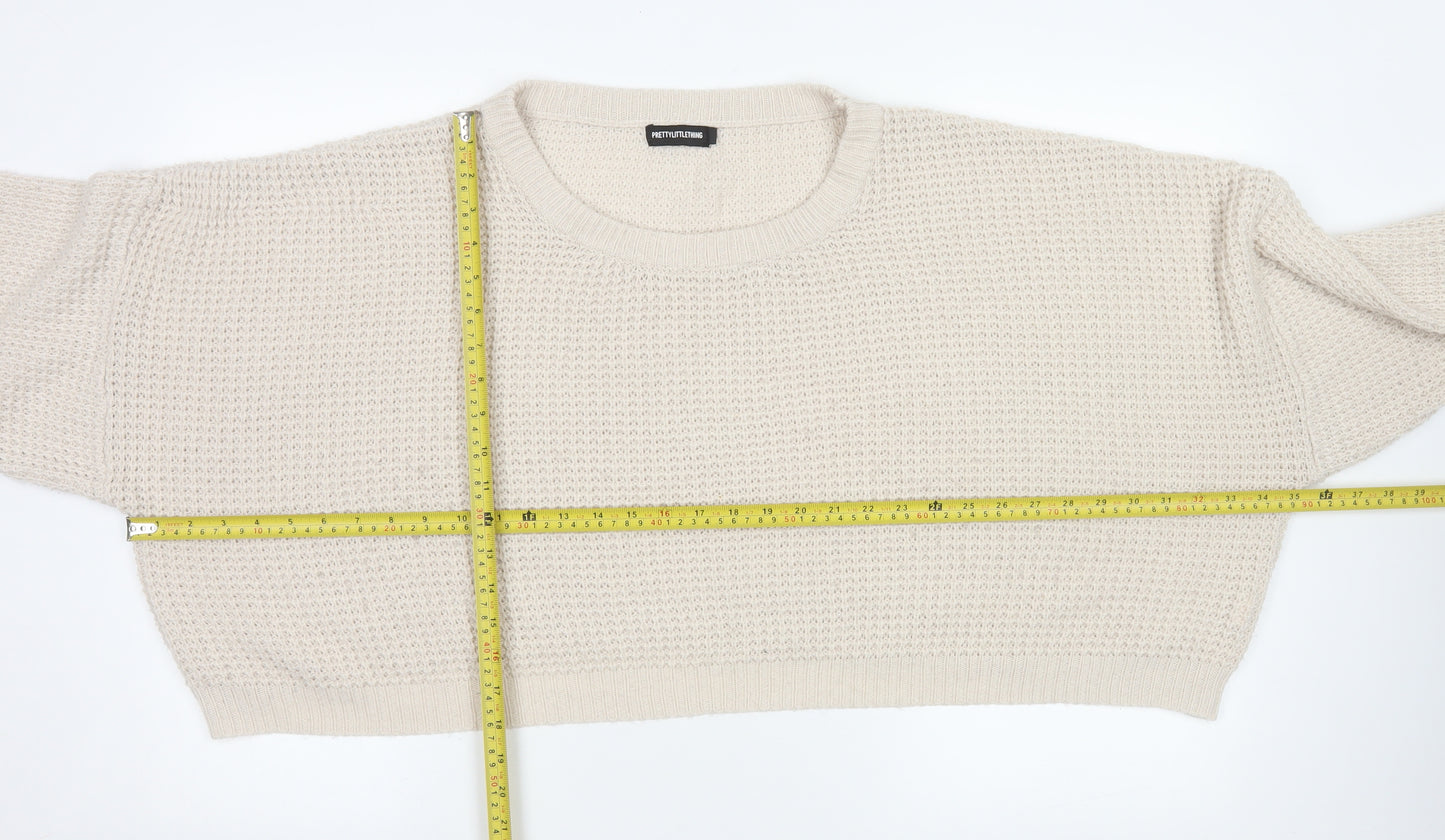 PrettyLittleThing Women Beige 3XL Waffle Knit Crew Neck Jumper