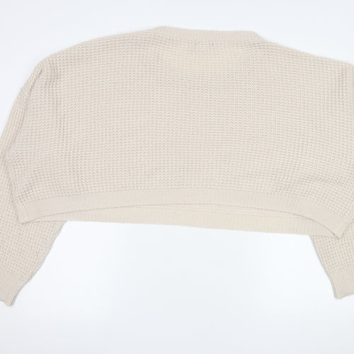 PrettyLittleThing Women Beige 3XL Waffle Knit Crew Neck Jumper
