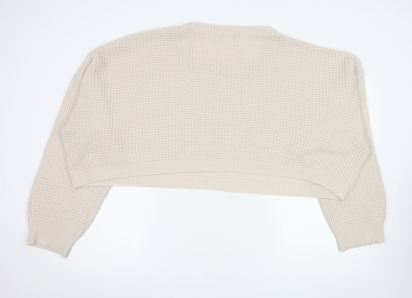 PrettyLittleThing Women Beige 3XL Waffle Knit Crew Neck Jumper