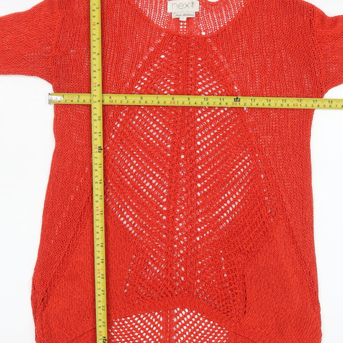 Next Women Red Open-Knit 3/4 Sleeve Scoop Pullover Jumper Size 8