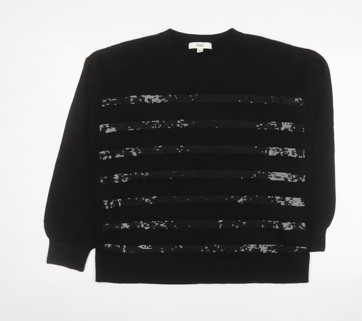 Marks and Spencer Womens Black Sequin Knit Jumper Medium