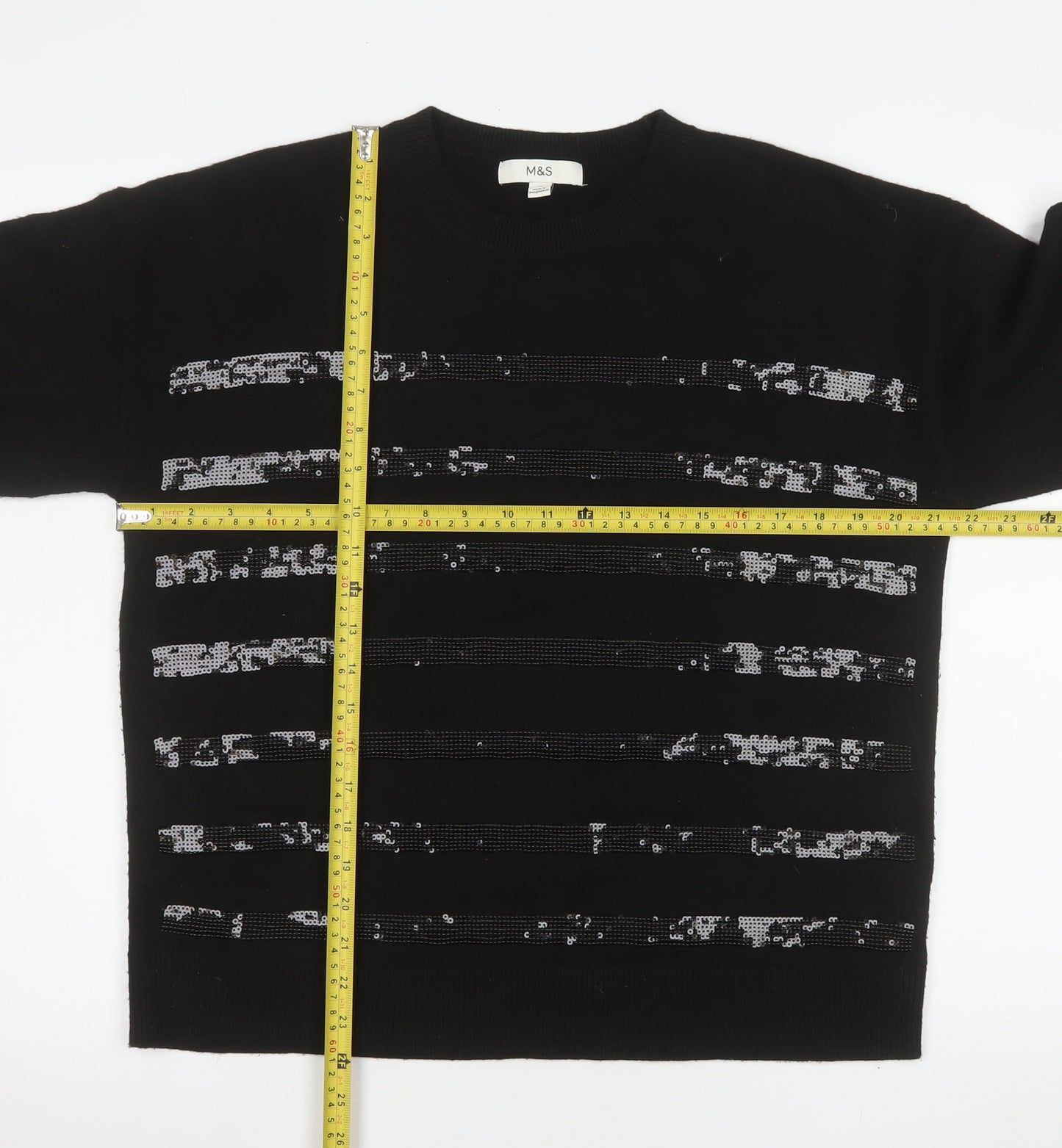 Marks and Spencer Womens Black Sequin Knit Jumper Medium