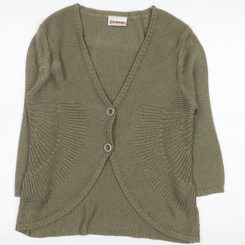 Kaleidoscope Women Green Size 16 V-Neck 3/4 Sleeve Cardigan