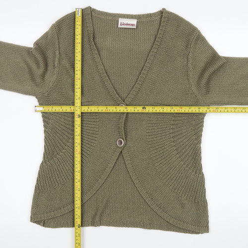 Kaleidoscope Women Green Size 16 V-Neck 3/4 Sleeve Cardigan