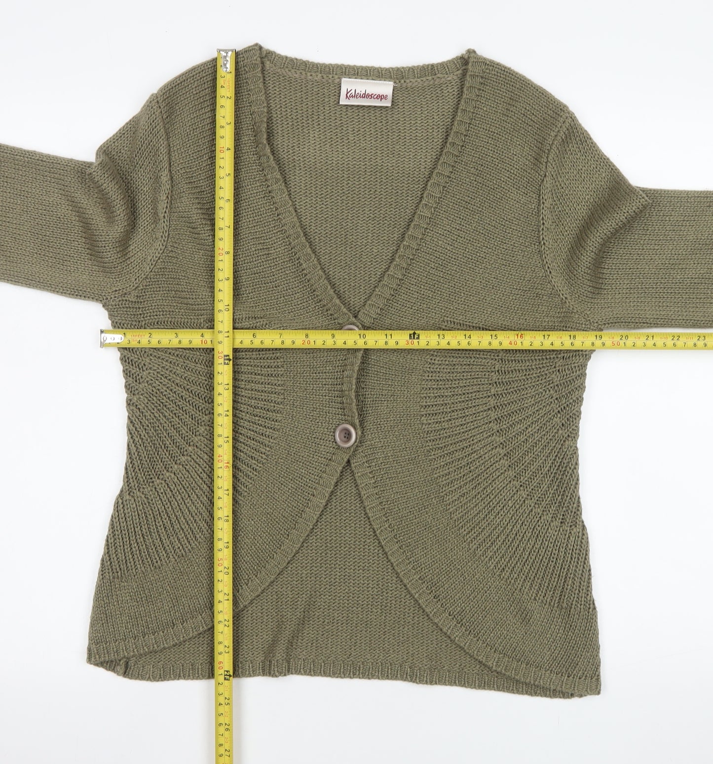 Kaleidoscope Women Green Size 16 V-Neck 3/4 Sleeve Cardigan