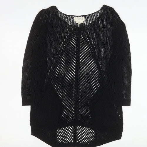 Next Women Black Open Knit Cardigan Size 10 Lightweight 3/4 Sleeve