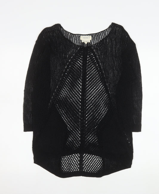 Next Women Black Open Knit Cardigan Size 10 Lightweight 3/4 Sleeve