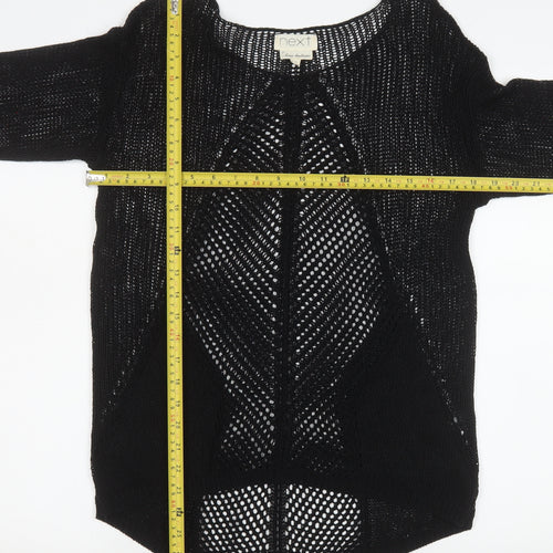Next Women Black Open Knit Cardigan Size 10 Lightweight 3/4 Sleeve