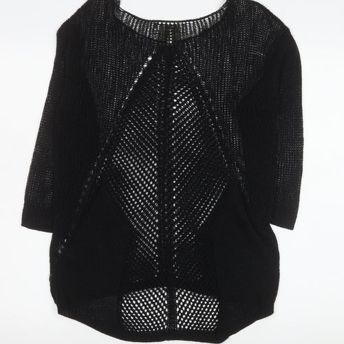 Next Women Black Open Knit Cardigan Size 10 Lightweight 3/4 Sleeve