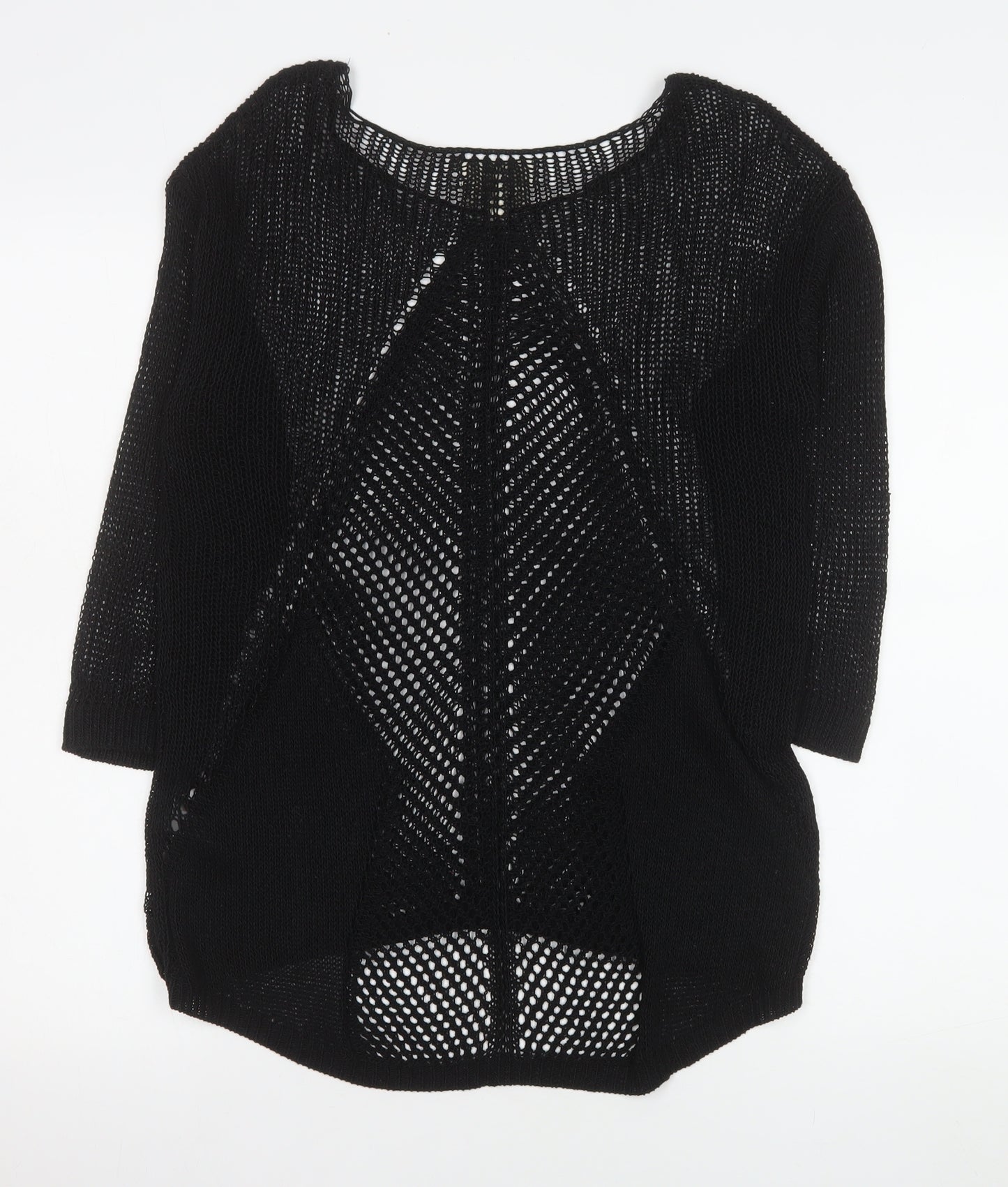 Next Women Black Open Knit Cardigan Size 10 Lightweight 3/4 Sleeve