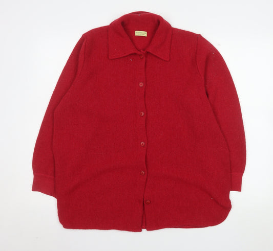 Jennifer Gay Womens Red Alpaca Collared Button Cardigan L