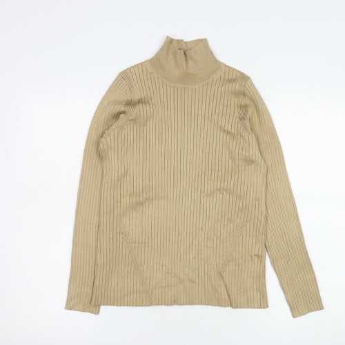 Jaeger Women’s Beige Roll Neck Ribbed Jumper M