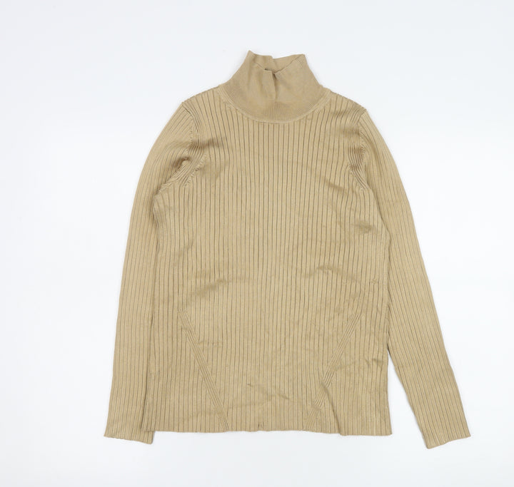 Jaeger Women’s Beige Roll Neck Ribbed Jumper M