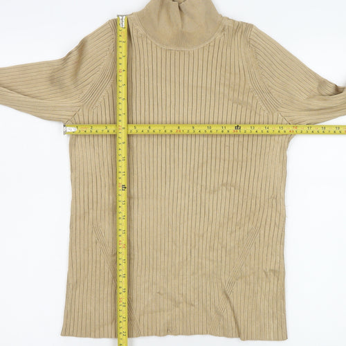 Jaeger Women’s Beige Roll Neck Ribbed Jumper M