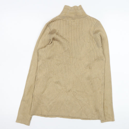 Jaeger Women’s Beige Roll Neck Ribbed Jumper M