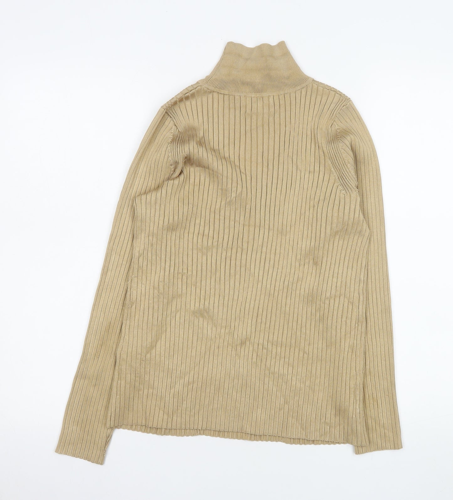 Jaeger Women’s Beige Roll Neck Ribbed Jumper M