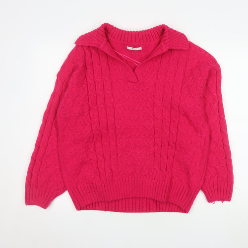 Tu Women’s Pink Collared Cable Knit Pullover Jumper Size 14