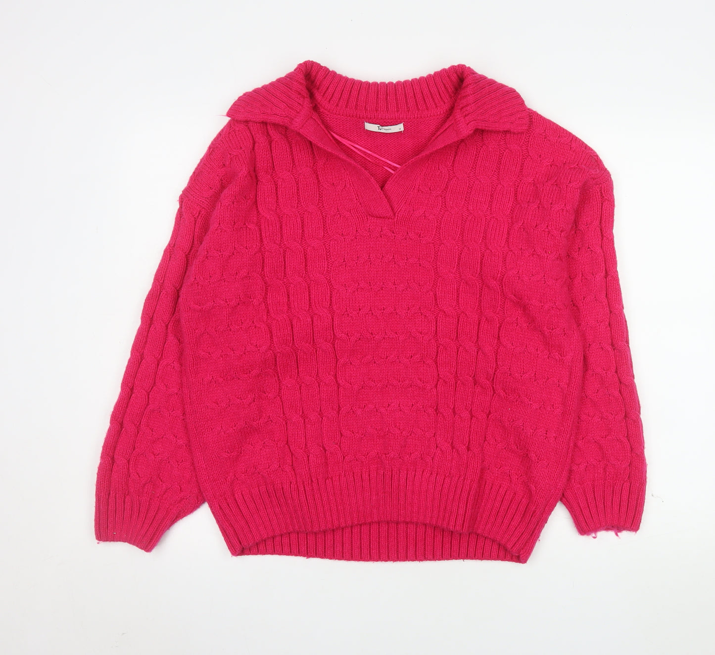 Tu Women’s Pink Collared Cable Knit Pullover Jumper Size 14