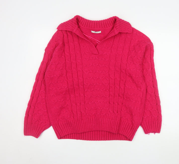Tu Women’s Pink Collared Cable Knit Pullover Jumper Size 14