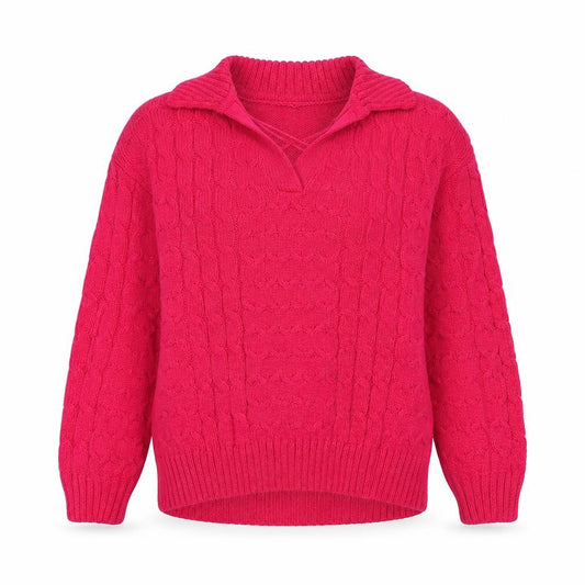 Front view of Tu Women’s Pink Collared Cable Knit jumper, size UK 14