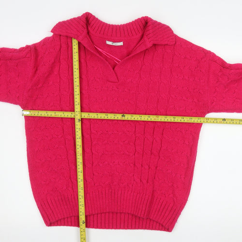 Tu Women’s Pink Collared Cable Knit Pullover Jumper Size 14