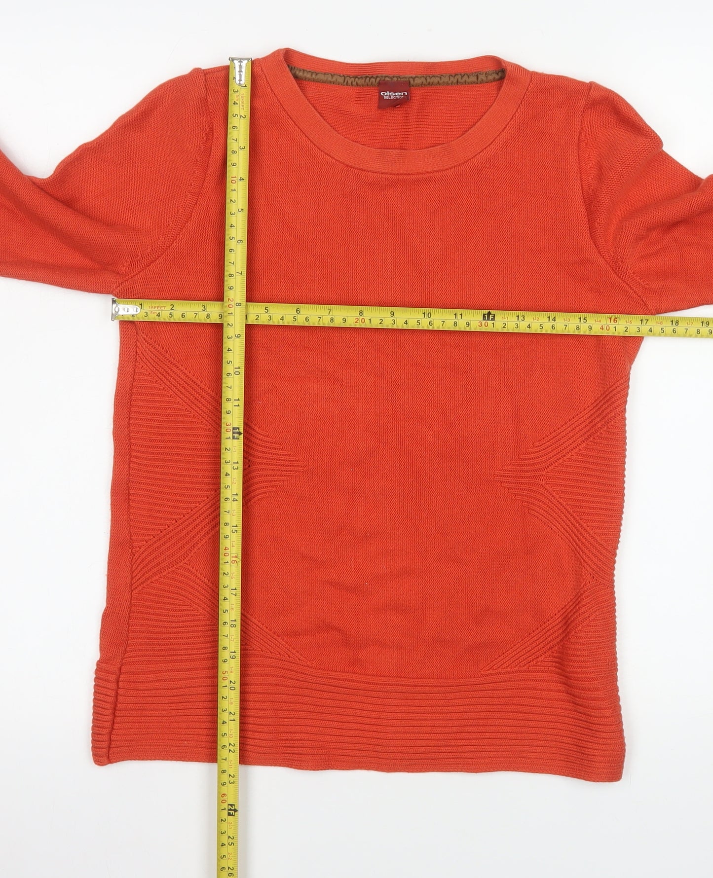 Olsen Women’s Orange Cotton Blend Crew Neck Jumper Size 10