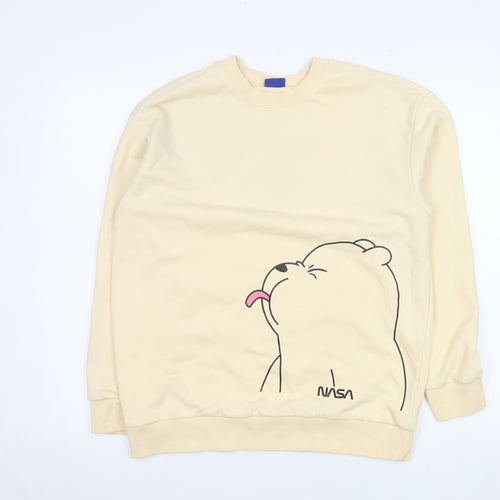 Street Fashion Women Beige NASA Bear Graphic Pullover Sweatshirt M