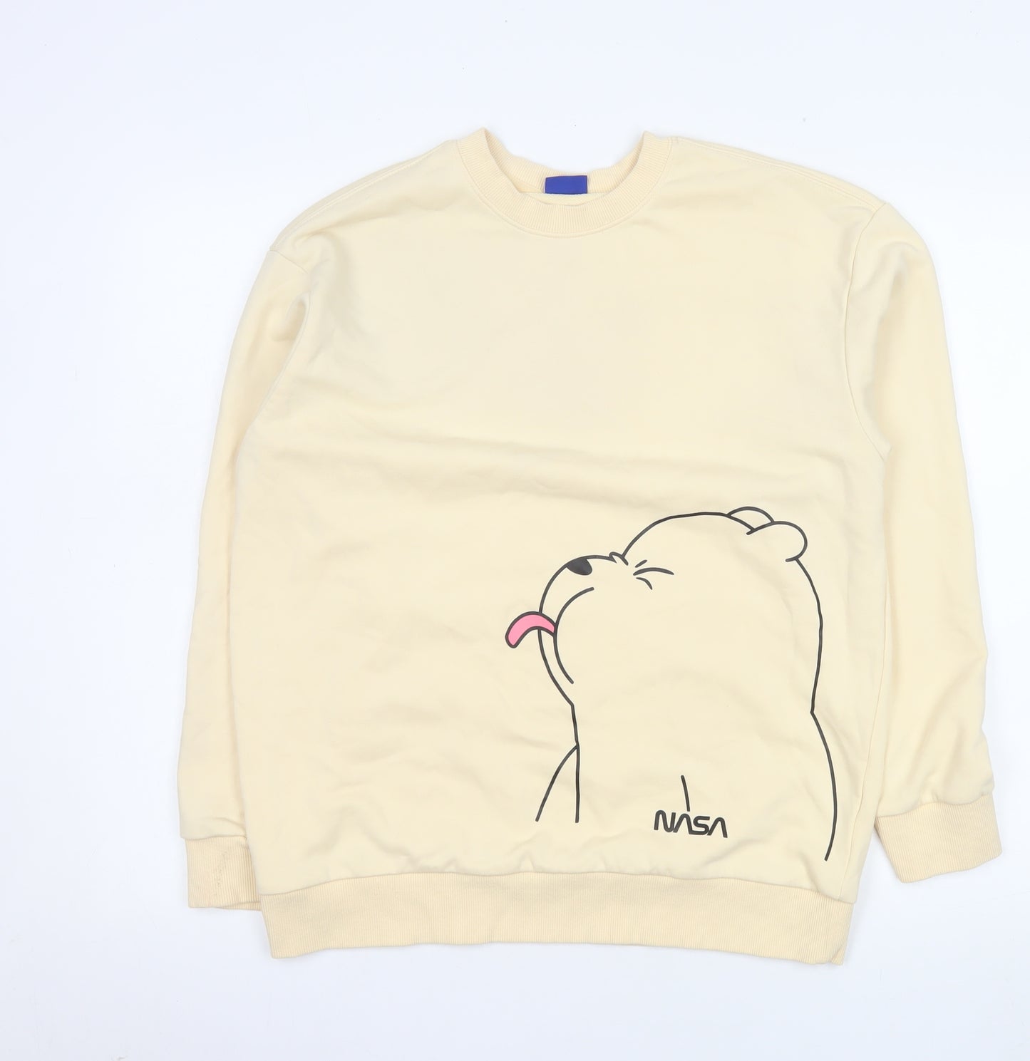 Street Fashion Women Beige NASA Bear Graphic Pullover Sweatshirt M